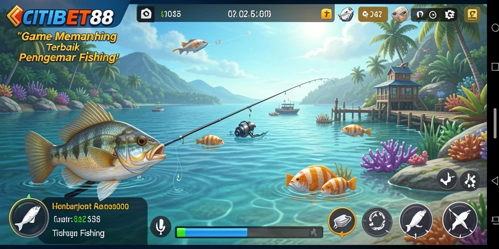 Tampilan gameplay CITIBET88 saat menangkap ikan di lautan.