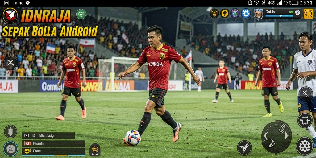 Screenshot IDNRAJA menampilkan aksi sepak bola yang intens.