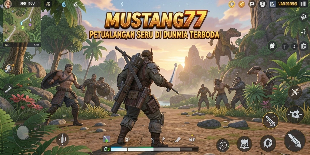 Tangkapan layar dari gameplay <strong>MUSTANG77</strong> yang menunjukkan dunia terbuka yang luas dan penuh tantangan.