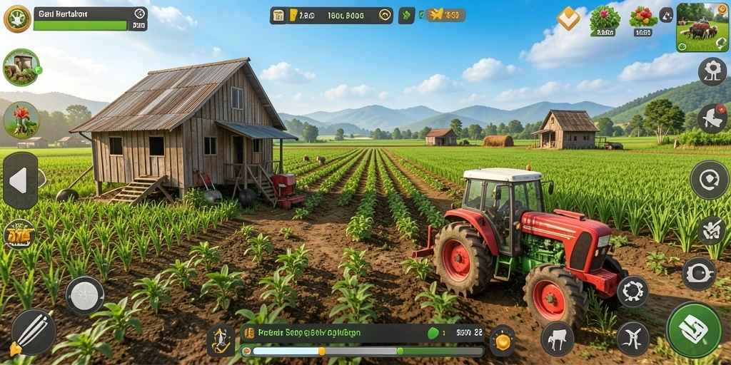 Tampilan menarik dari gameplay RK55 dengan aktivitas bertani.