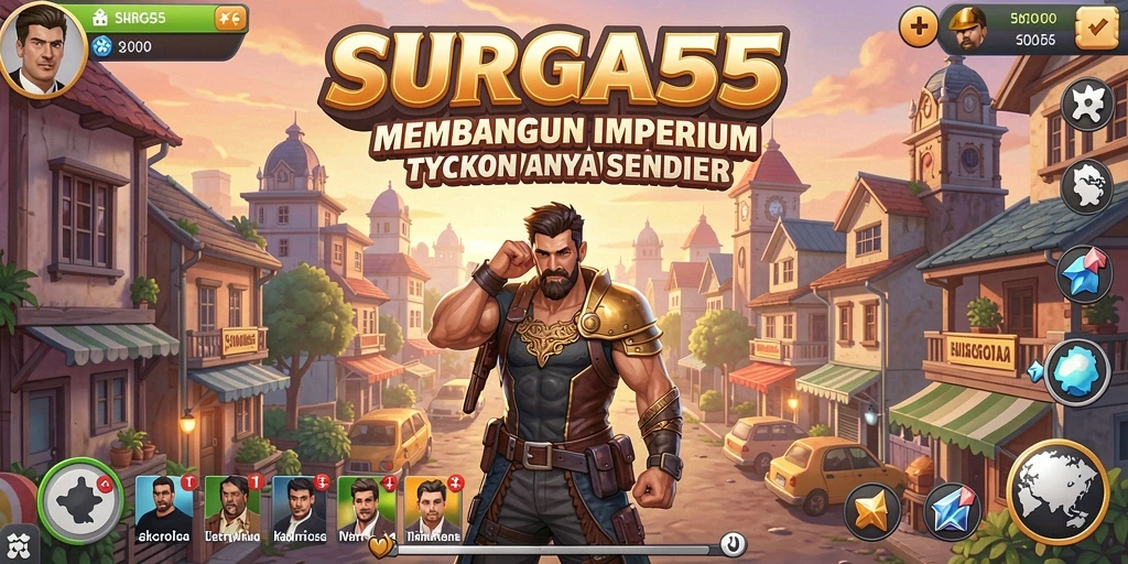 Tampilan gameplay <strong>SURGA55</strong> yang menakjubkan dengan berbagai elemen Tycoon.
