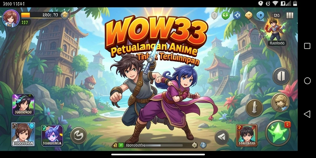 Tampilan gameplay WOW33 dengan karakter-karakter anime yang dinamis.