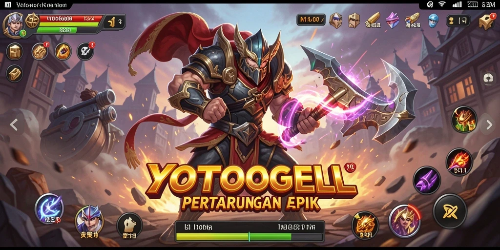 Tampilan gameplay YOTOGEL yang menampilkan pertarungan epik dan karakter dinamis.